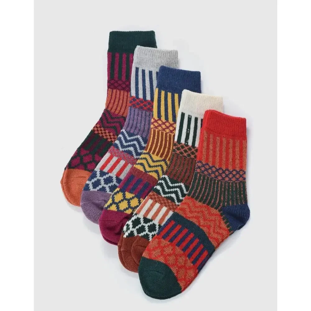 Rufia - 5 Pairs Bohemian Wool-Blend Socks Set